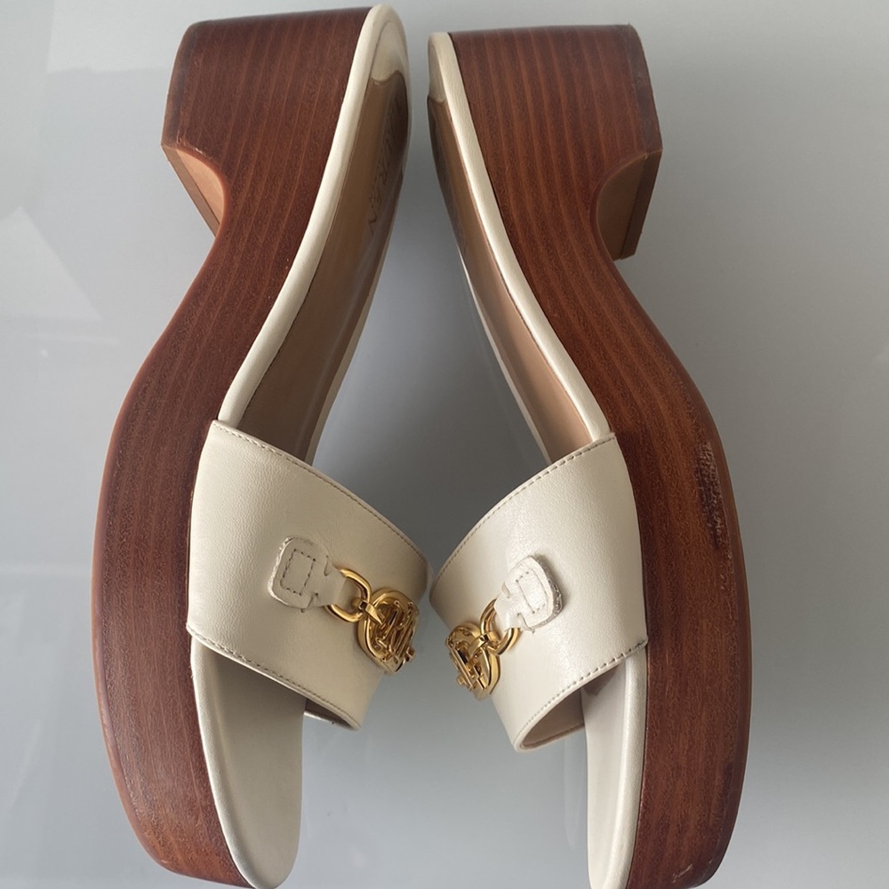 Lauren Ralph Lauren White Leather Roxanna Heeled Mules, Sz 9.5 - Picture 6 of 9